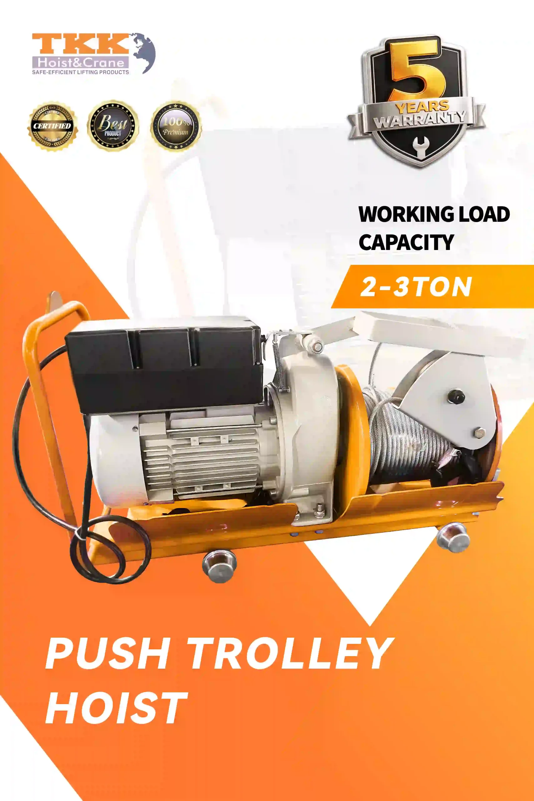 TKK TS1 Push Trolley Hoist – Electric Wire Rope Hoist with Push Trolley 300kg to 990kg