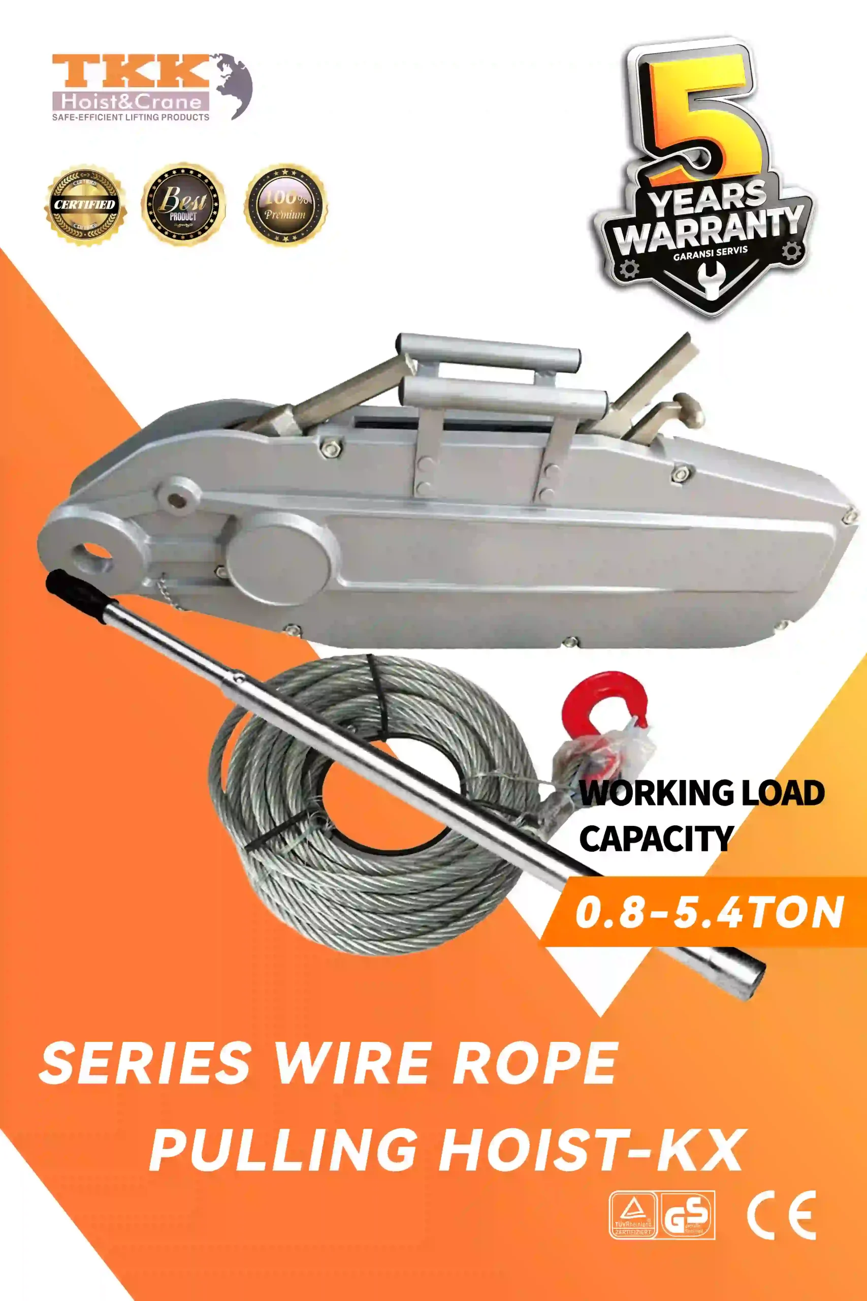 TKK KX Aluminum Alloy Wire Rope Pulling Hoist - Manual Wire Rope Puller 0.8 Ton to 5.4 Ton