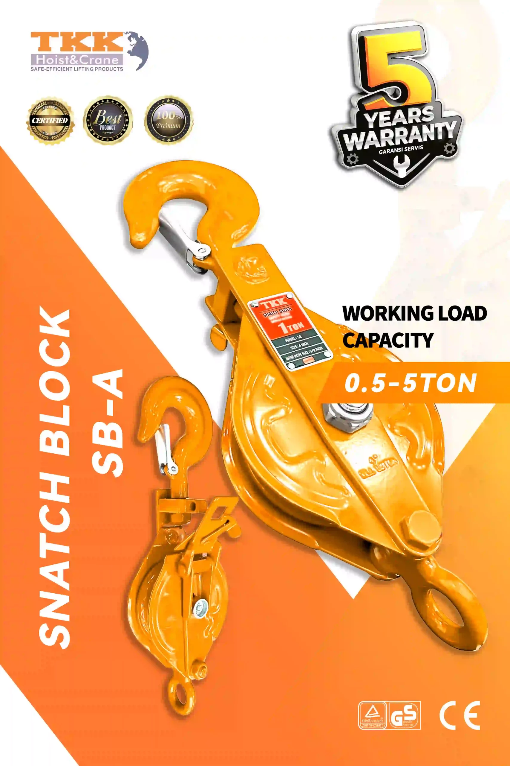 TKK SNATCH BLOCK SB-A - Heavy Duty Wire Rope Snatch Pulley Open Closed Type Single Sheave Block