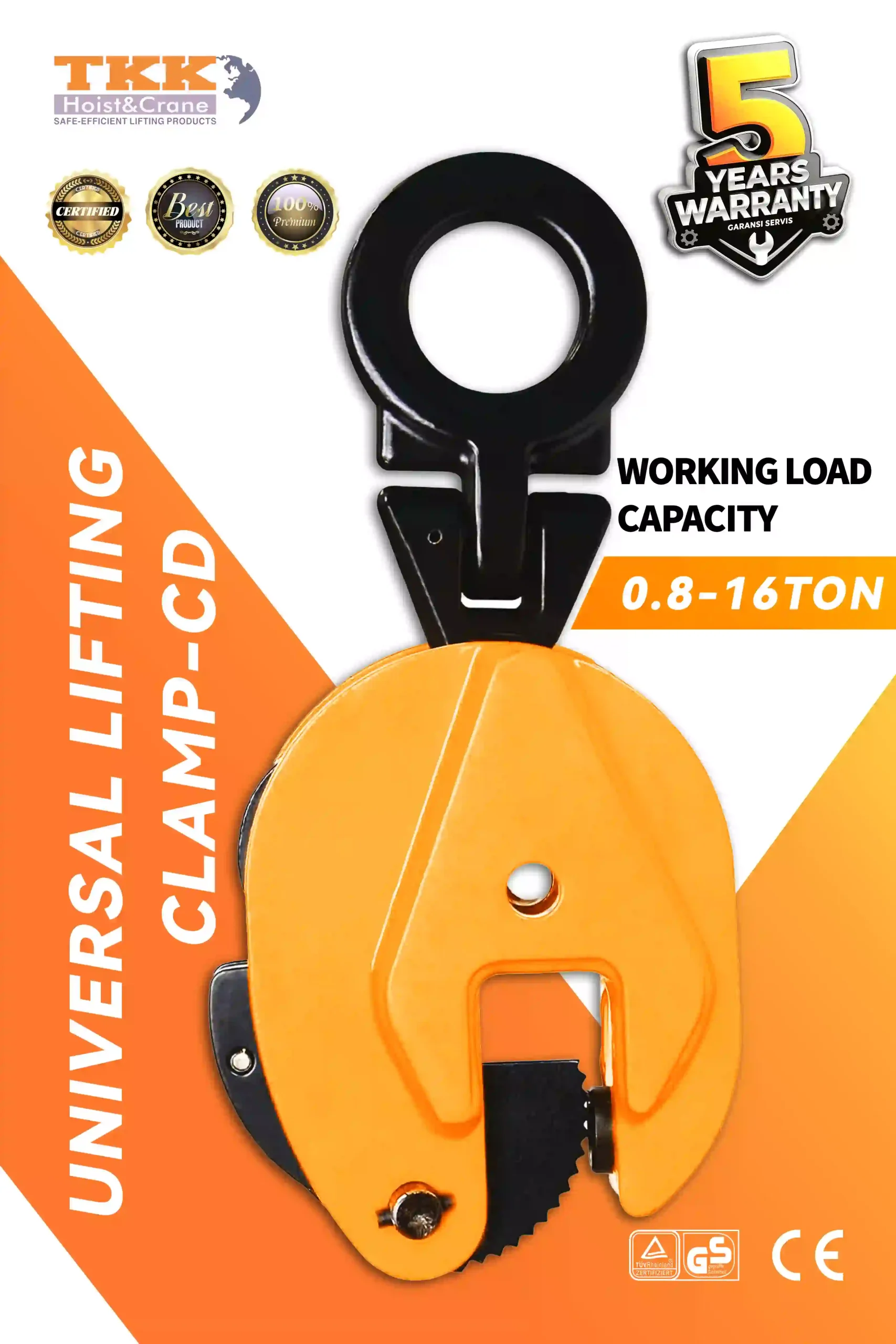 TKK CD Universal Lifting Clamp - 0.8–16 Ton Steel Plate Lifting Clamp