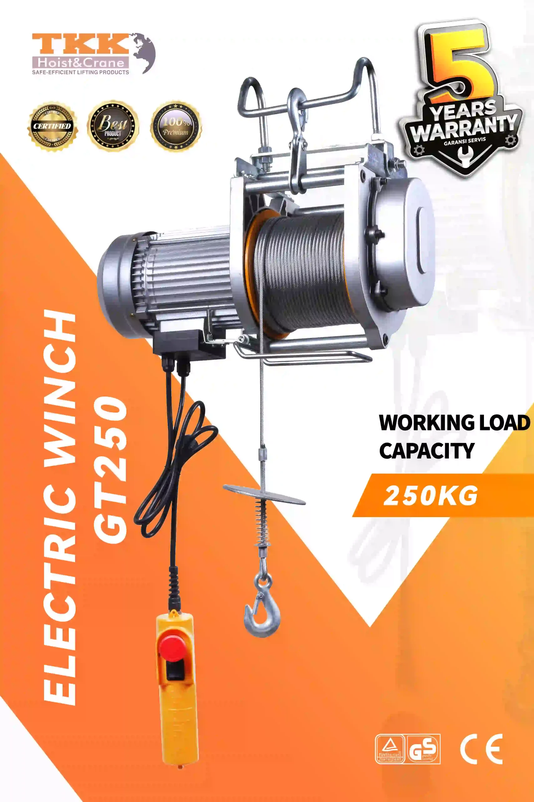 TKK GT250 Electric Winch – Compact Electric Wire Rope Hoist 250kg