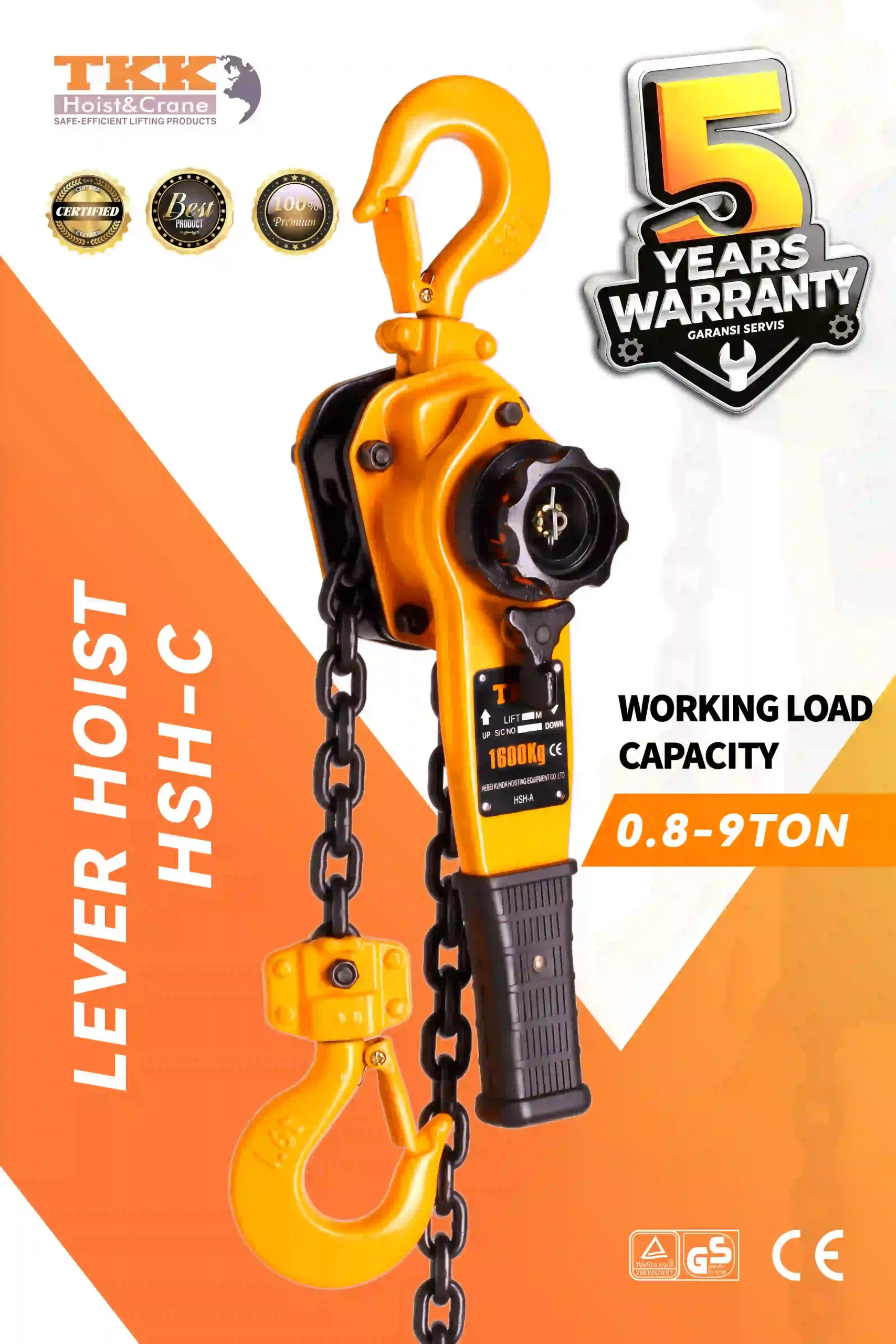 TKK HSH-C Lever Hoist – Heavy Duty Ratchet Lever Hoist 0.8 Ton to 9 Ton