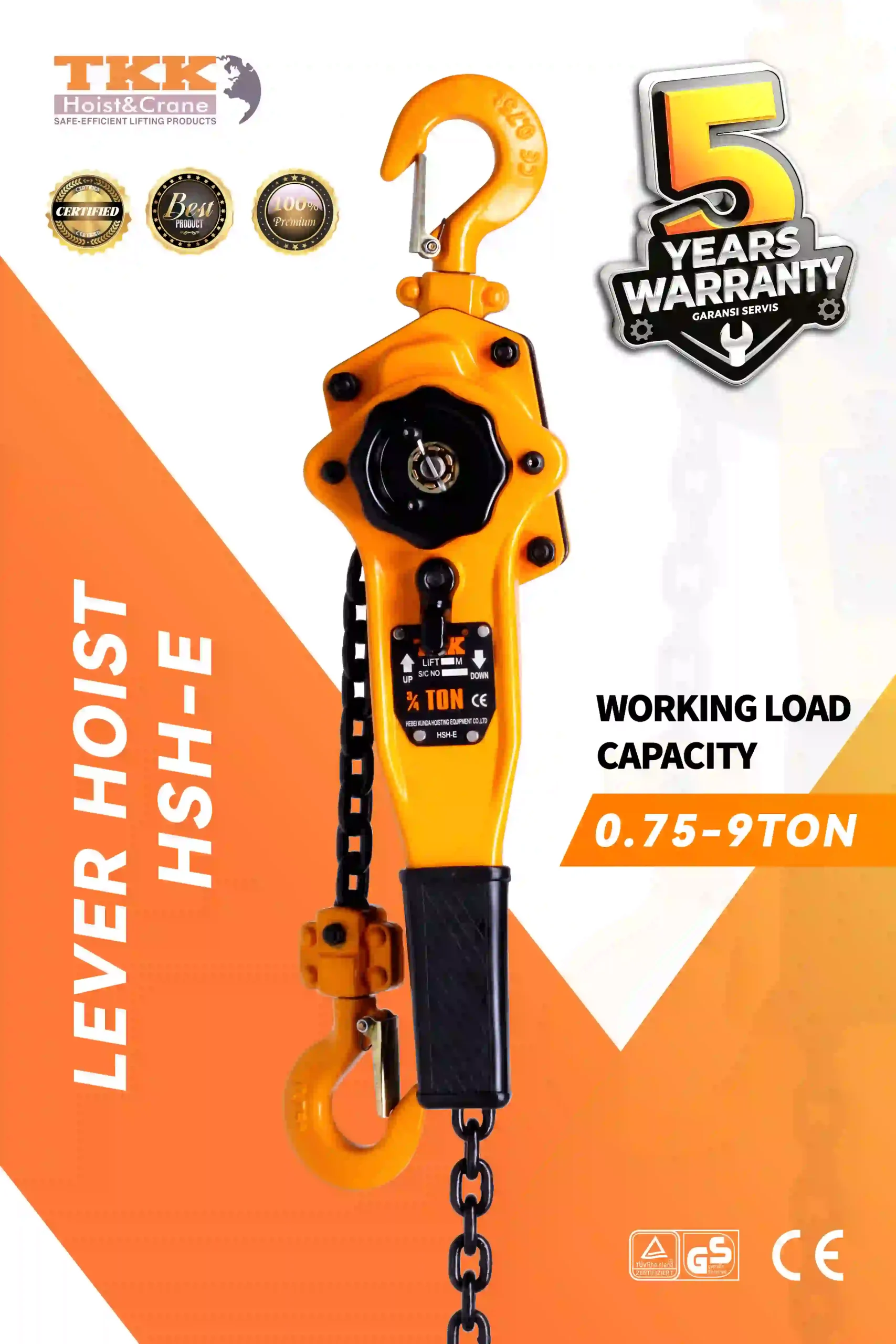 TKK HSH-E Lever Hoist – Heavy Duty Ratchet Lever Hoist 0.75 Ton to 9 Ton