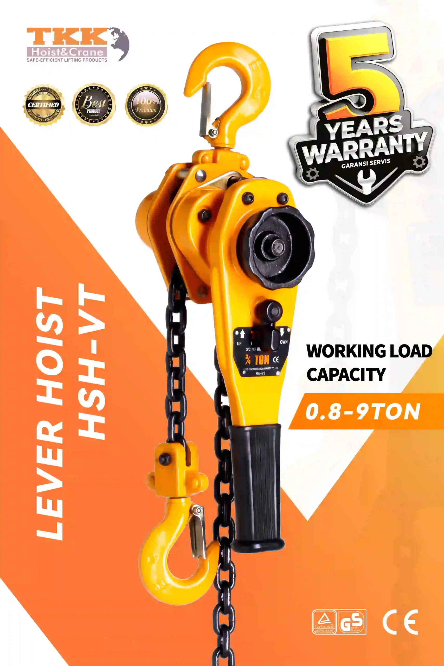 TKK HSH-VT Lever Hoist – Heavy Duty Ratchet Lever Hoist 0.8 Ton to 9 Ton