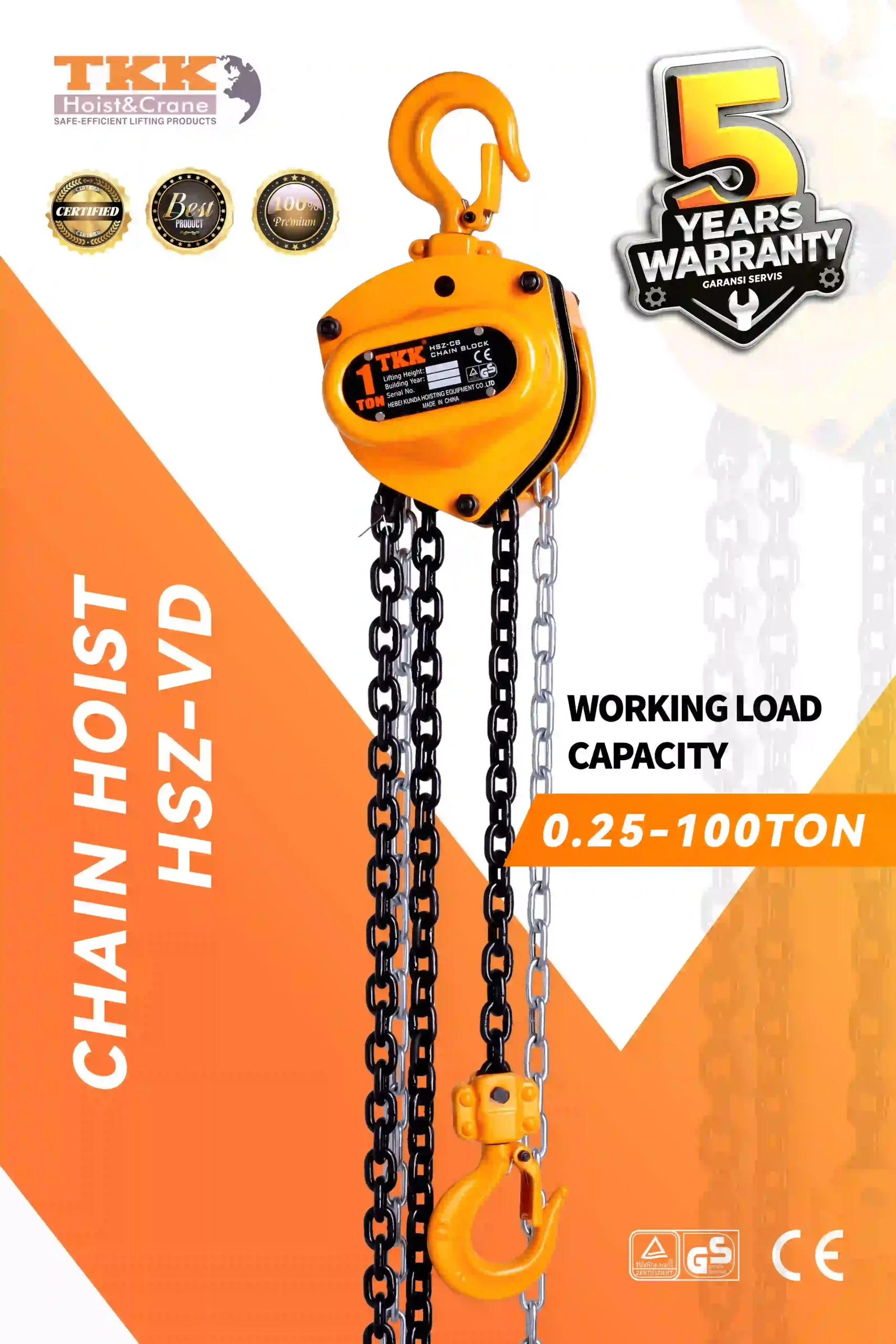 TKK HSZ-VD Manual Chain Hoist-Heavy Duty Chain Block 0.25 Ton to 100 Ton