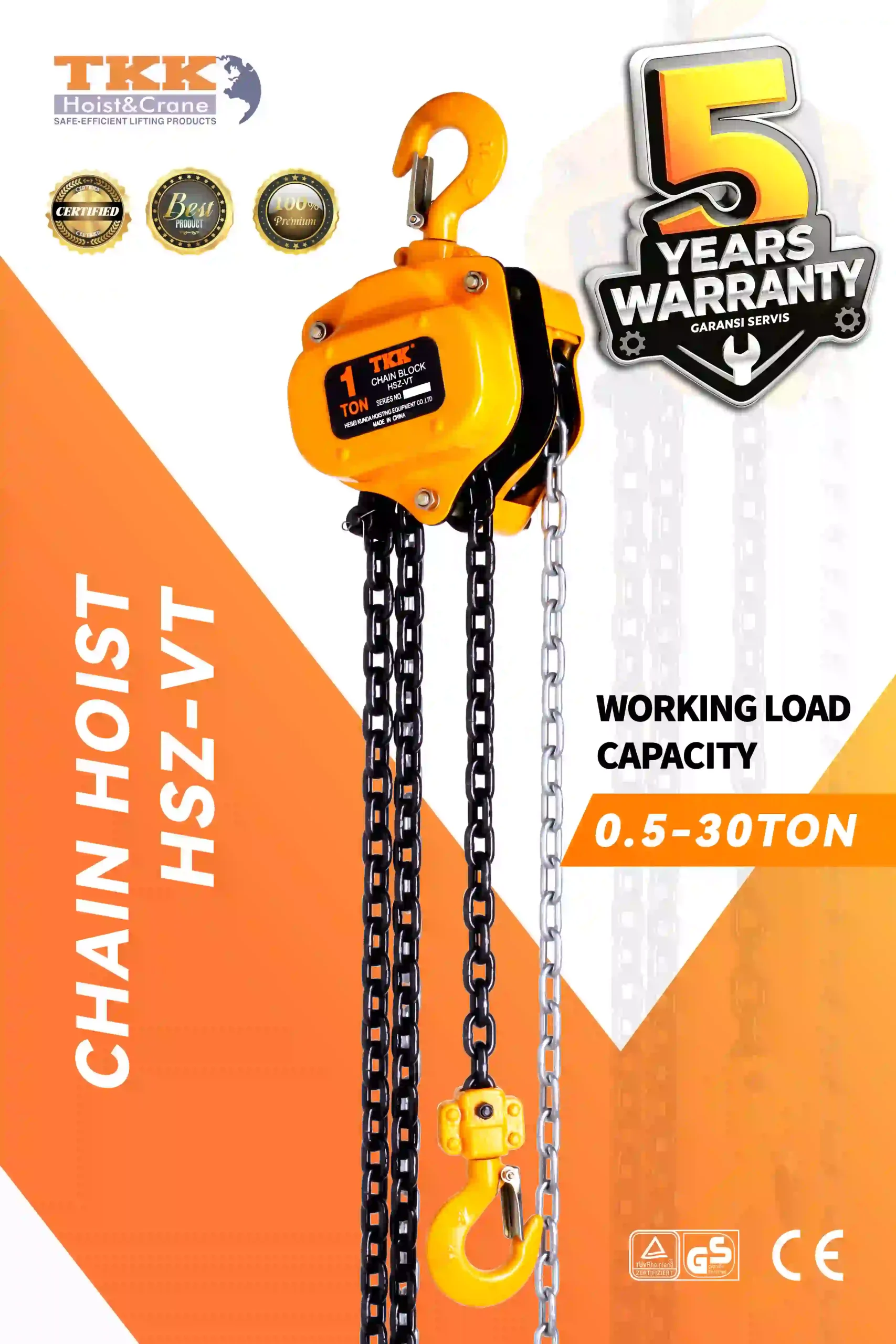 TKK HSZ-VT Manual Chain Hoist – Heavy Duty Chain Block 0.5 Ton to 30 Ton