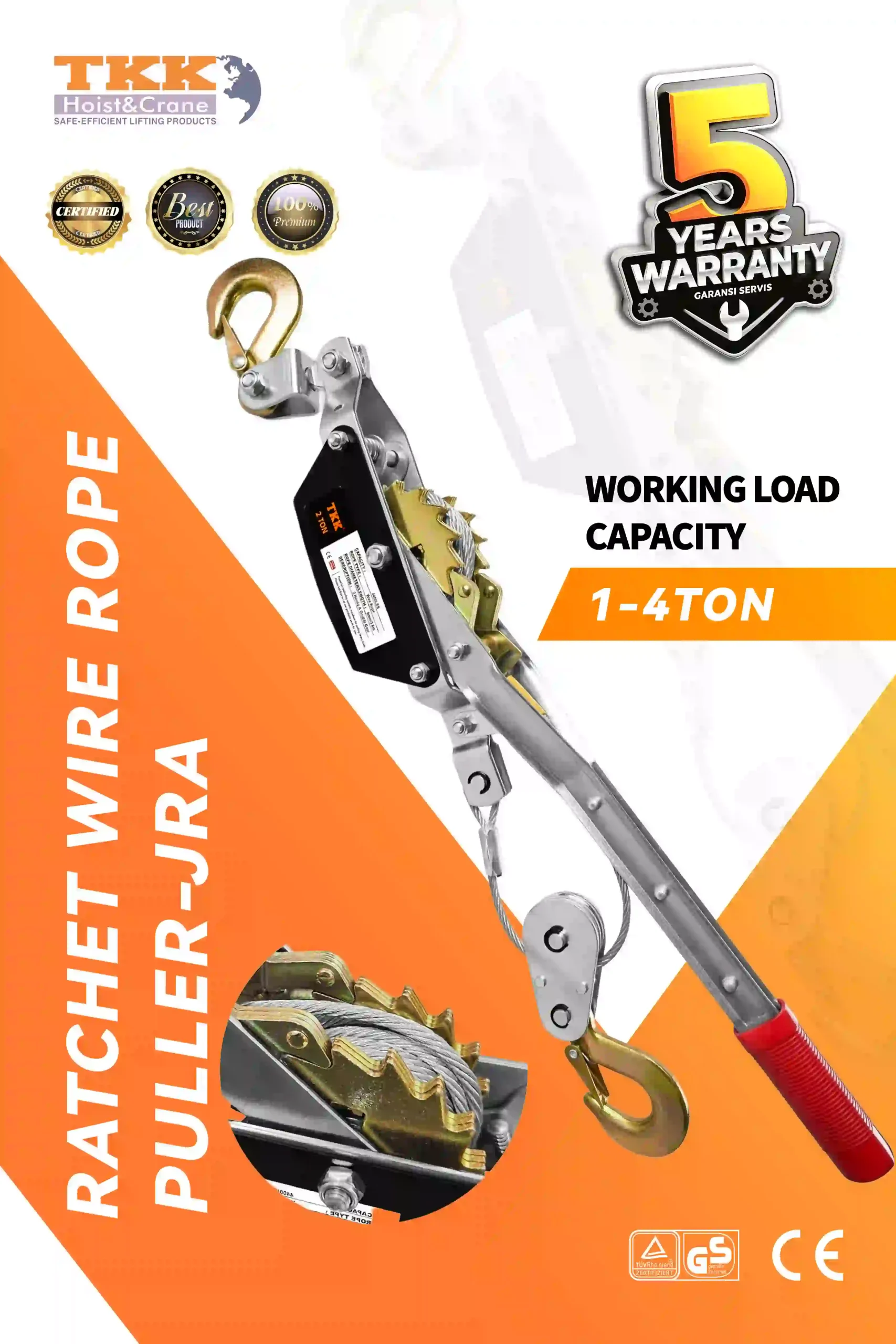 TKK JRA Ratchet Wire Rope Puller – Heavy Duty Manual Cable Puller 1 Ton to 4 Ton
