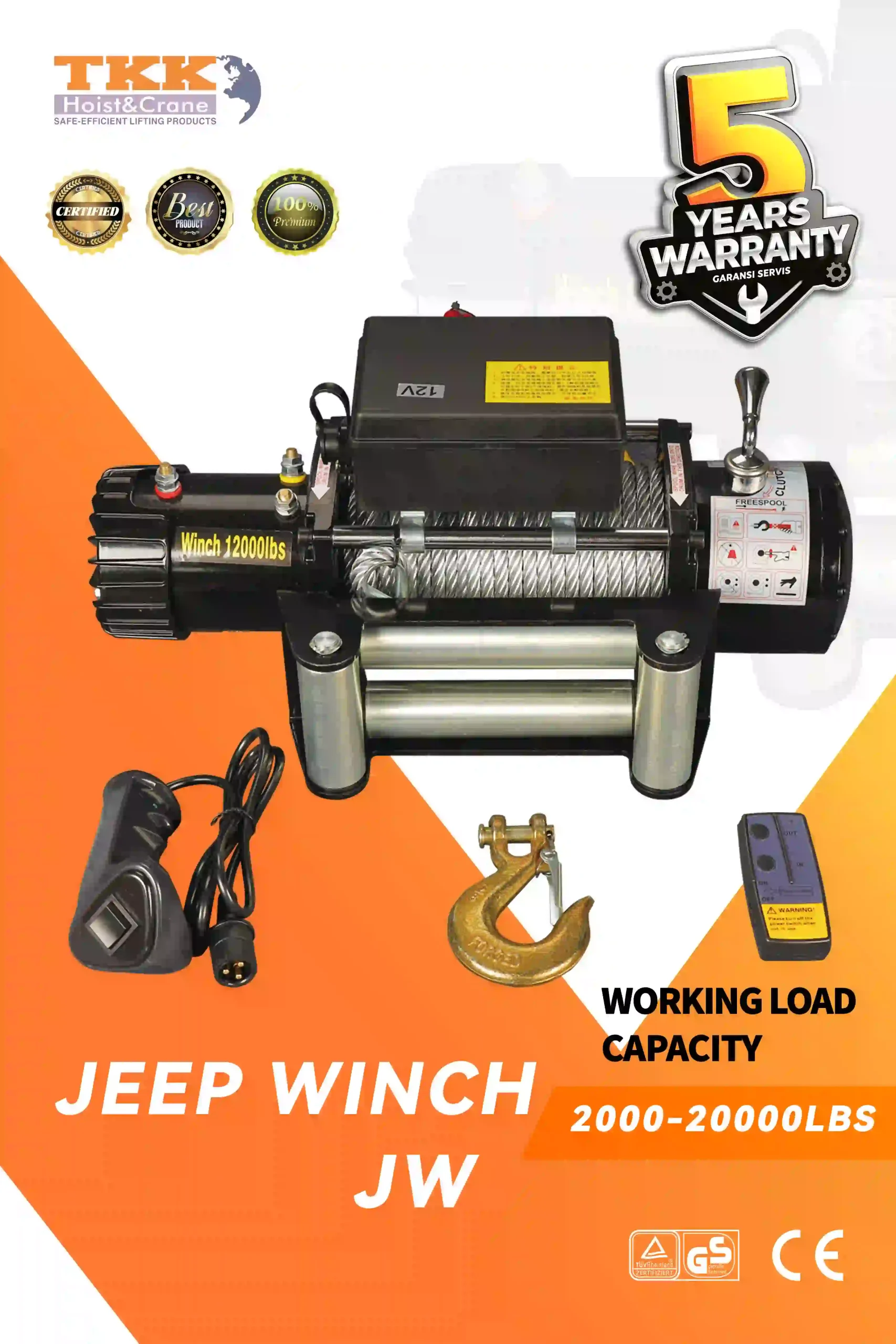 TKK JW Jeep Winch – Electric Vehicle Winch for Off-Road Recovery 2000 lbs to 20000 lbs