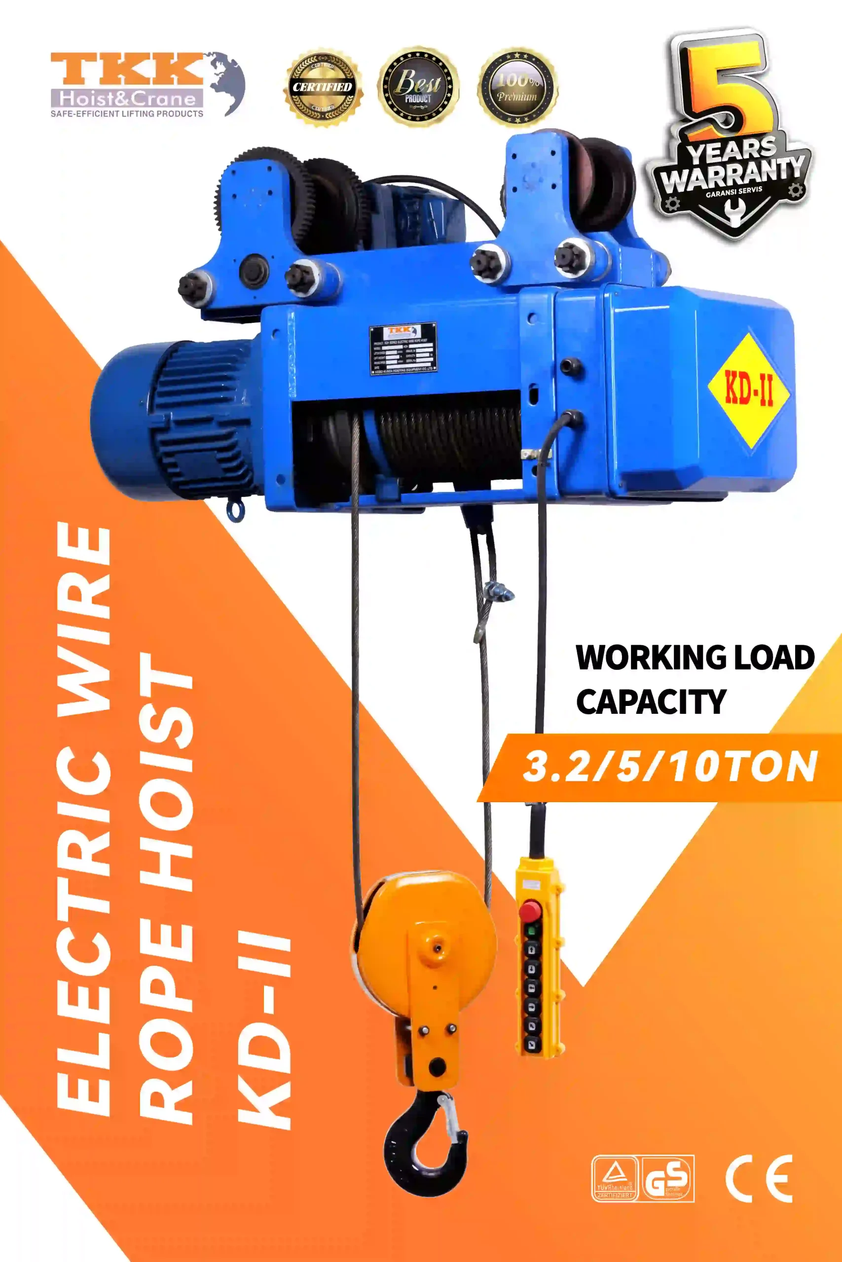 TKK KD-II Electric Wire Rope Hoist – Heavy Duty Double Rope Hoist 3.2 Ton to 50 Ton