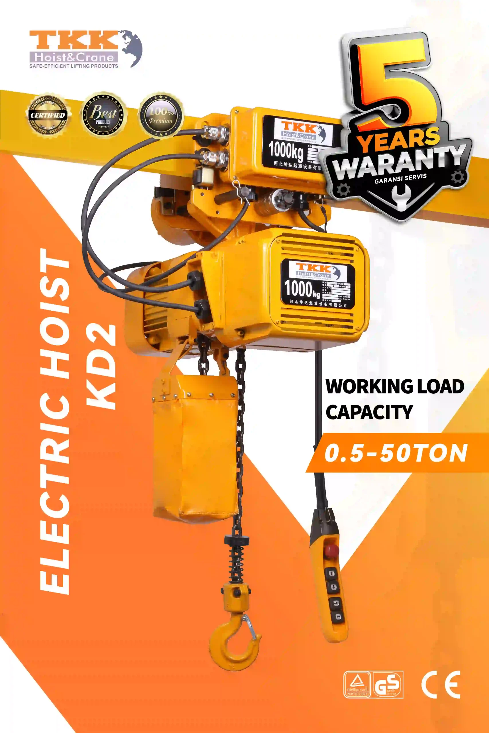 TKK KD2 Electric Chain Hoist – Premium Aluminum Electric Hoist 0.5 Ton to 50 Ton