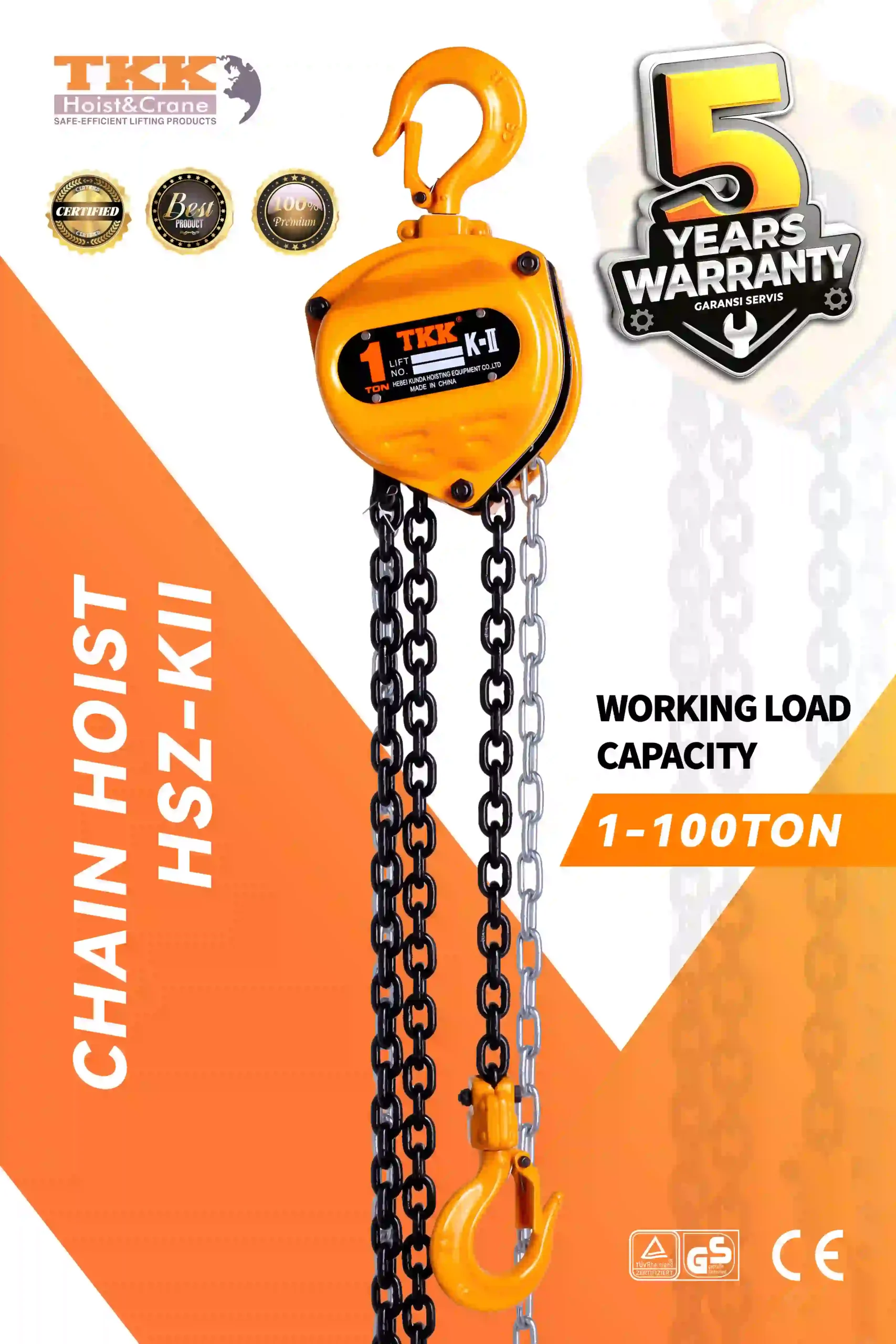 TKK KII Manual Chain Hoist – Heavy Duty Chain Block 1 Ton to 100 Ton