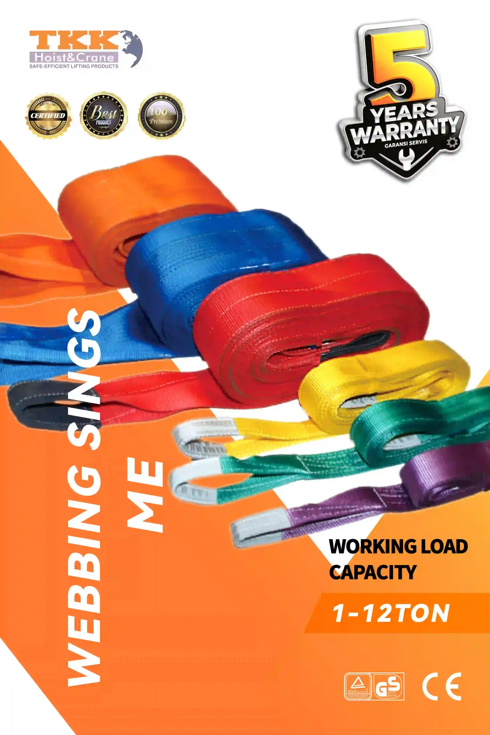 TKK ME Flat Webbing Slings - Polyester Lifting Sling EN1492-1 Standard 71 Safety Factor
