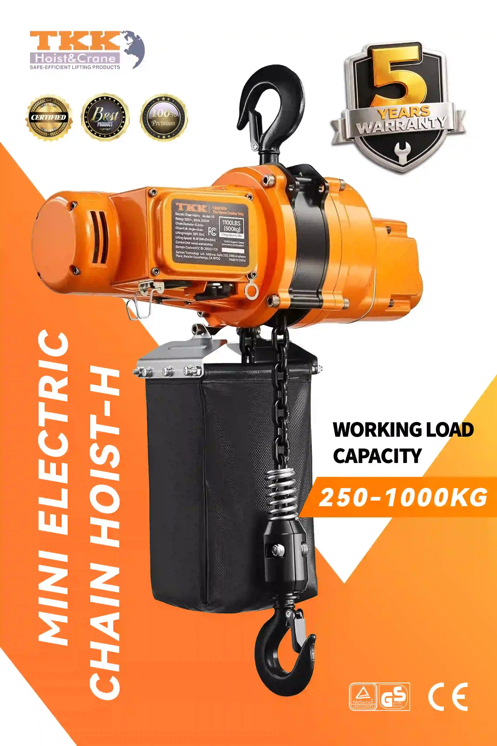 TKK Mini Electric Chain Hoist – Portable Electric Chain Hoist 250 kg to 1000 kg