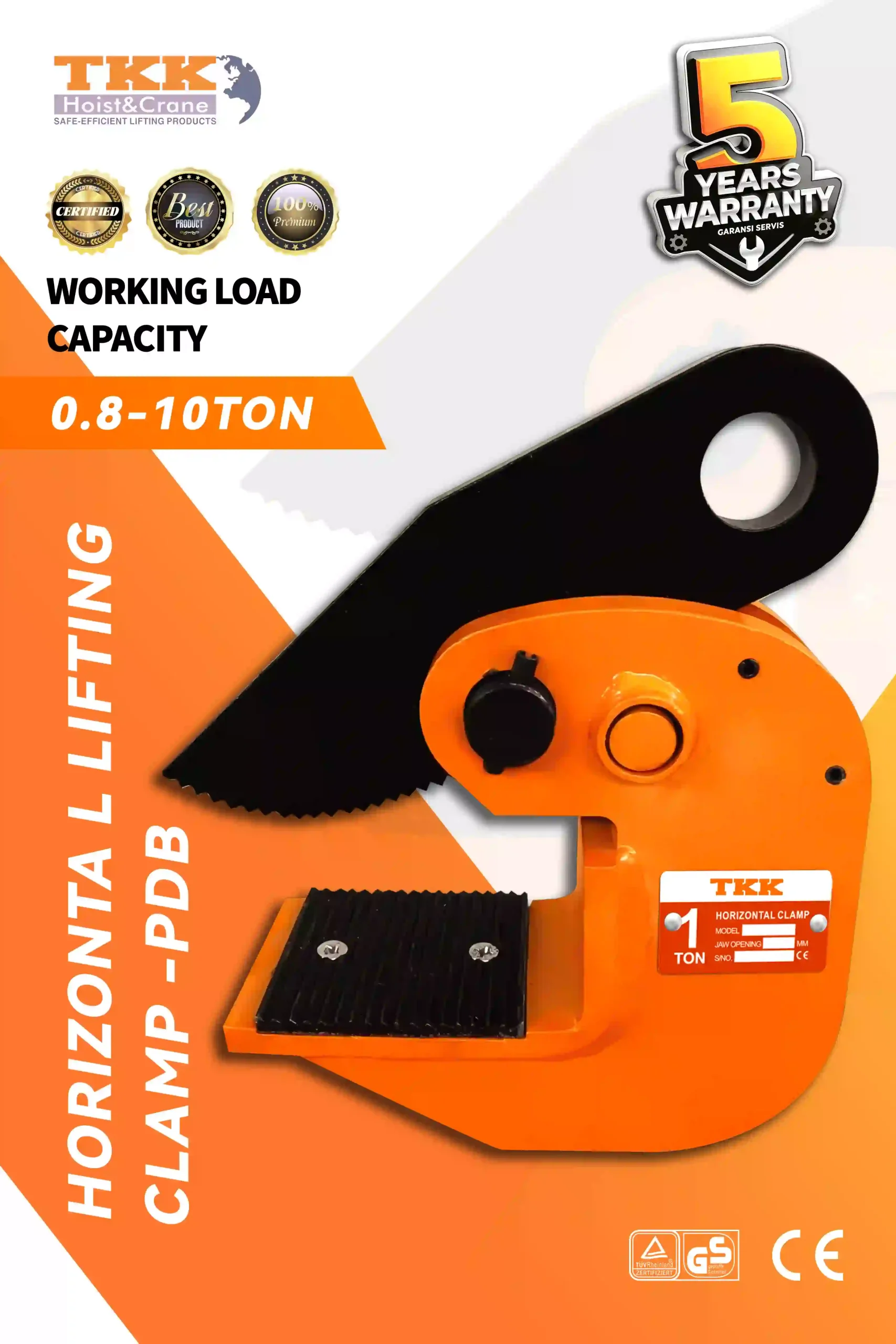 TKK PDB Horizontal Lifting Clamp - 0.8–10 Ton Horizontal Plate Lifting Clamp